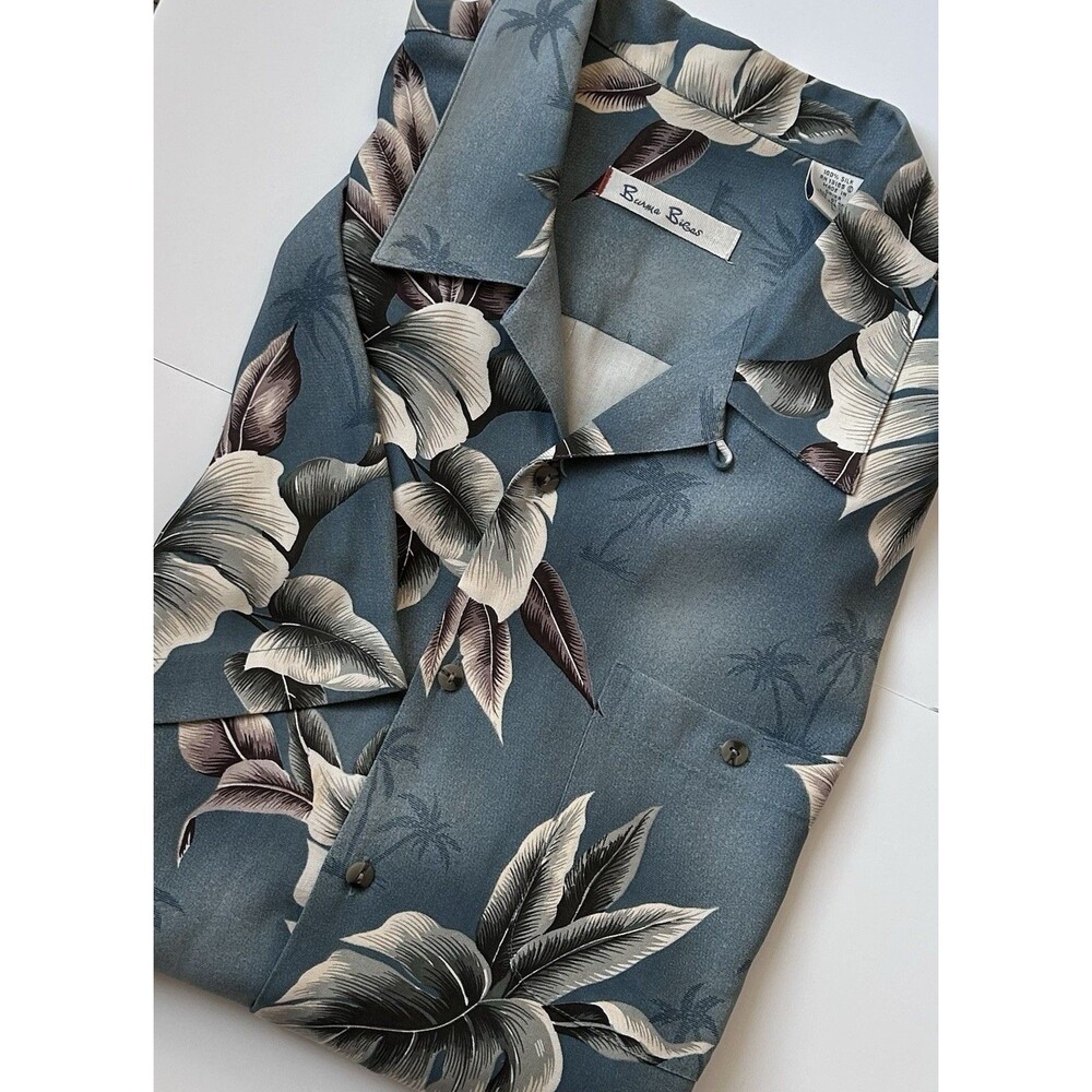 Burma Bibas 100% Silk Hawaiian Aloha Shirt Men’s Sz Lg Tropical Floral Palm Shir
